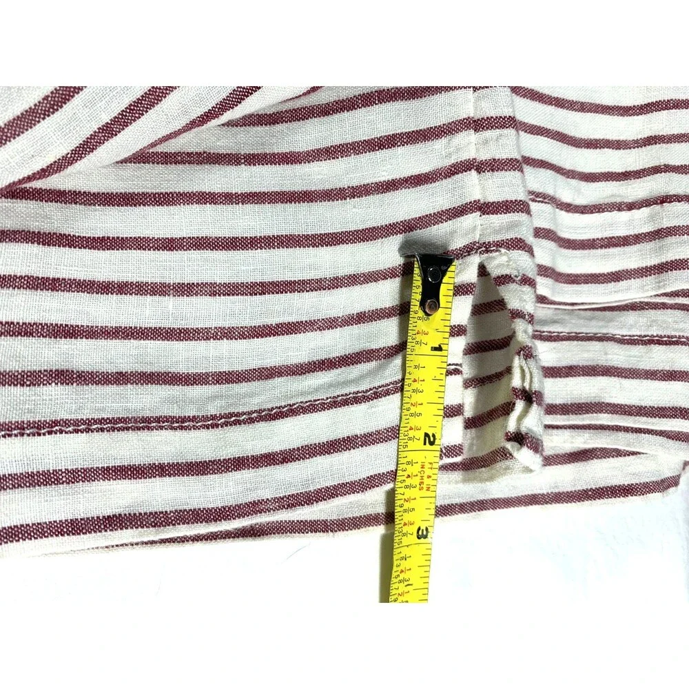 Artisan NY 100% Linen Top Womens L Burgundy White Striped Long Sleeve Boat Neck - Picture 9 of 9